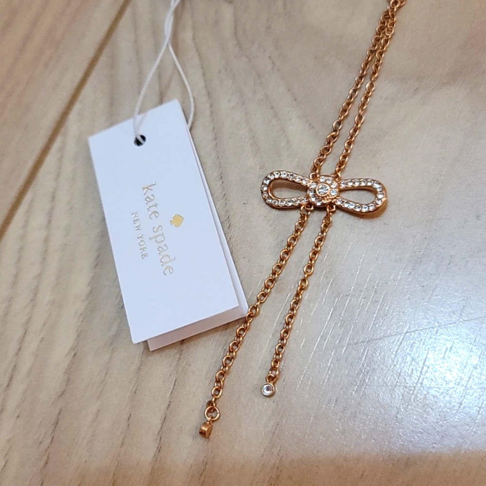Kate Spade dainty sparklers bow necklace rose gold